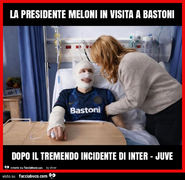 La presidente meloni in visita a bastoni dopo il tremendo incidente di inter - juve