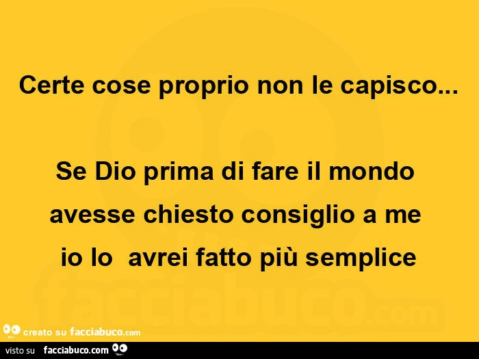 Certe cose proprio non le capisco&hellip; se dio prima di fare il mondo avesse chiesto consiglio a me  io lo  avrei fatto più semplice