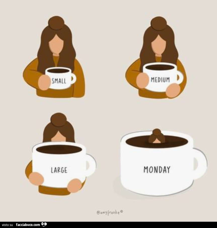 Tazza caffè piccola media grande lunedì