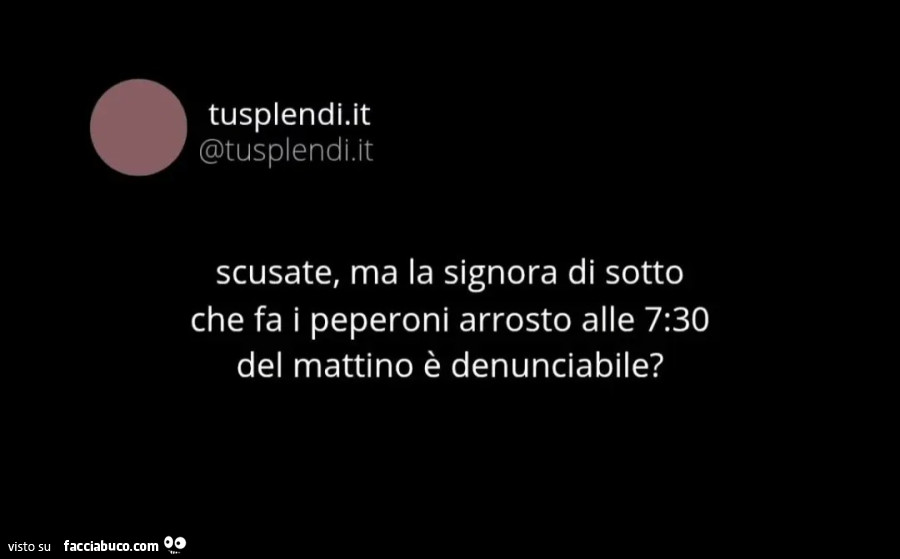 Scusate ma la signora di sotto che fa i peperoni arrosto alle 7.30 del mattino è denunciabile