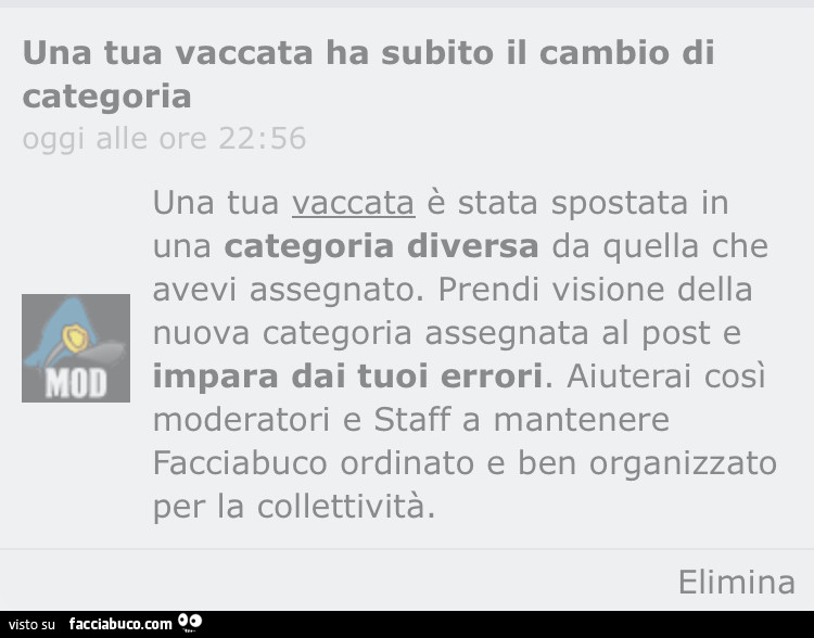 Una tua vaccata ha subito il cambio di categoria
