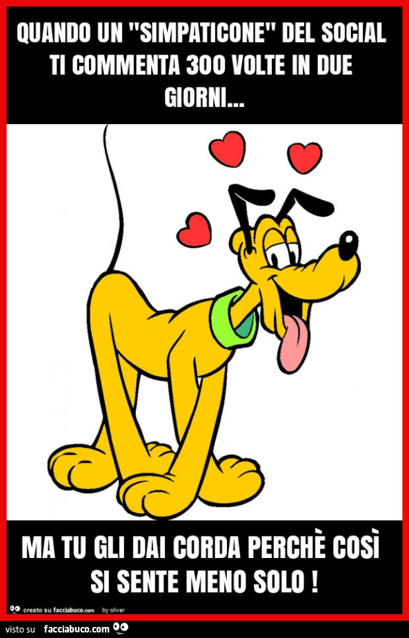 Quando un "simpaticone" del social ti commenta 300 volte in due giorni… ma tu gli dai corda perchè così si sente meno solo