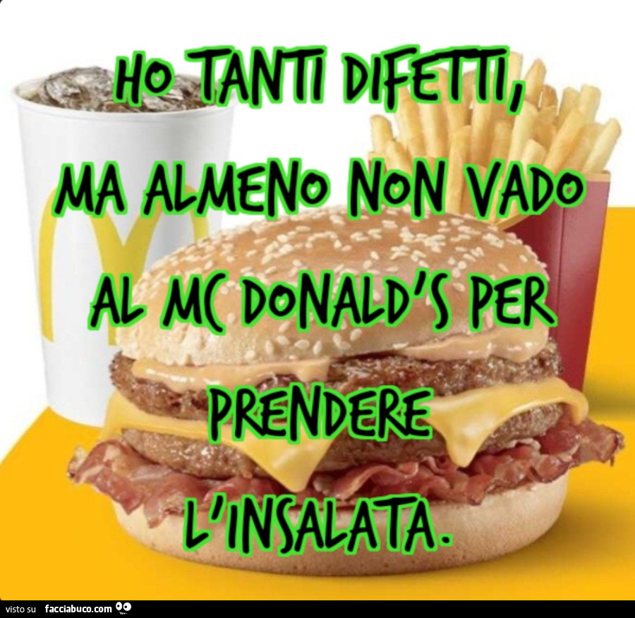 Ho tanti difetti, ma almeno non vado al Mc Donald's per prendere l'insalata