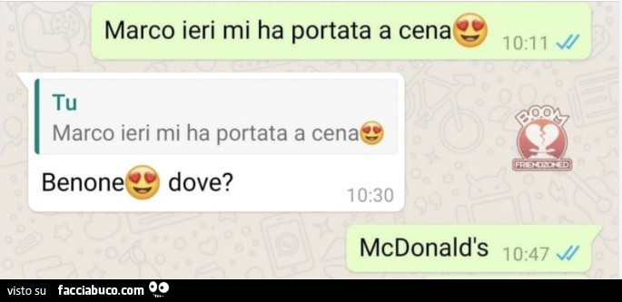 Marco ieri mi ha portata a cena. Benone dove? Mcdonald's
