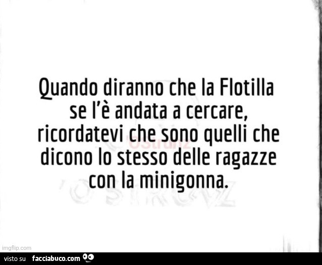 Quando diranno che la flotilla se l'รจ andata a cercare, ricordatevi che sono quelli che dicono lo stesso delle ragazze con la minigonna