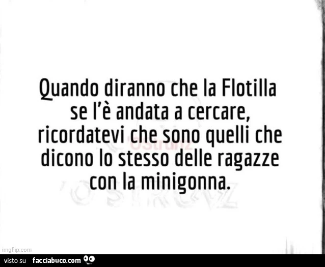 Quando diranno che la flotilla se l'è andata a cercare, ricordatevi che sono quelli che dicono lo stesso delle ragazze con la minigonna