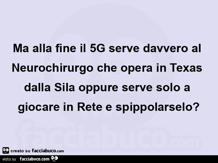 Ma alla fine il 5g serve davvero al neurochirurgo che opera in texas dalla sila oppure serve solo a giocare in rete e spippolarselo?