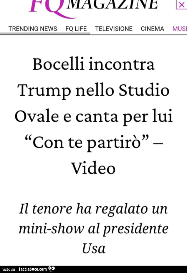 Bocelli incontra trump nello studio ovale e canta per lui con te partirรฒ
