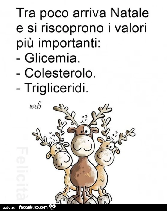 Tra poco arriva natale e si riscoprono i valori più importanti: glicemia. Colesterolo. Trigliceridi