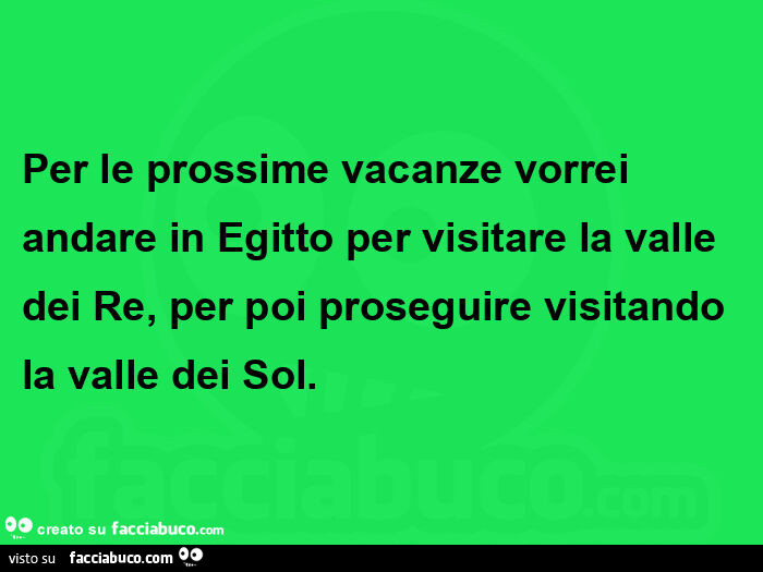 Per le prossime vacanze vorrei andare in egitto per visitare la valle dei re, per poi proseguire visitando la valle dei sol