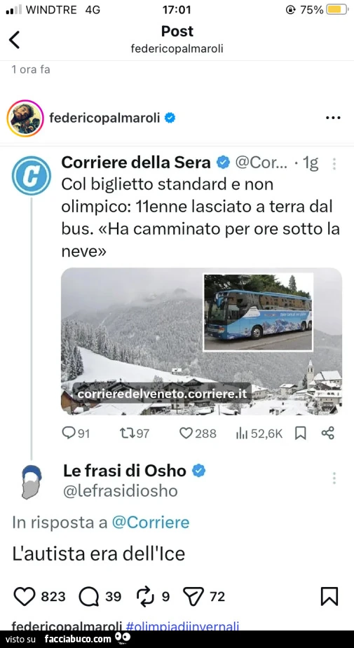 Col biglietto standard e non olimpico: 11enne lasciato a terra dal bus. Ha camminato per ore sotto la neve. L'autista era dell'ICE