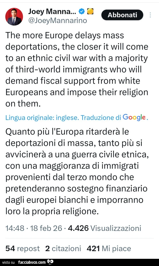 The more europe delays mass deportations, the closer it will come to an ethnic civil war with a majority of thirdworld immigrants who will demand fiscal support from white europeans and impose their religion on them