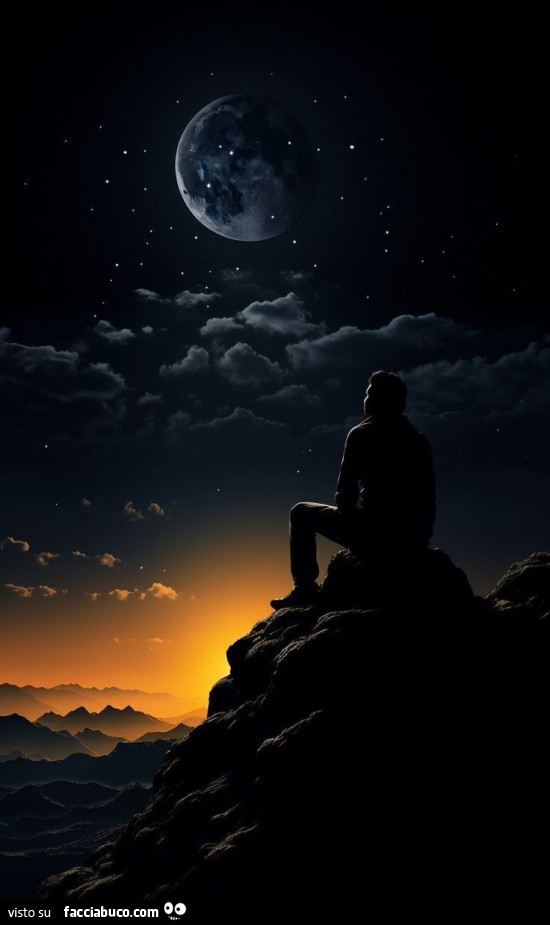 Uomo seduto a fissare la luna