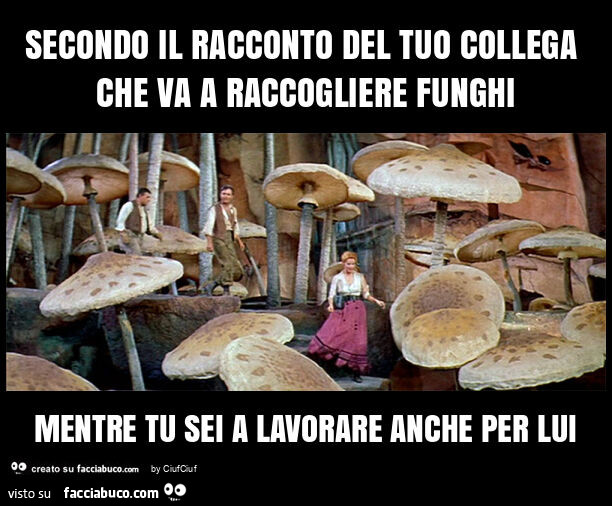 Secondo il racconto del tuo collega che va a raccogliere funghi mentre tu sei a lavorare anche per lui