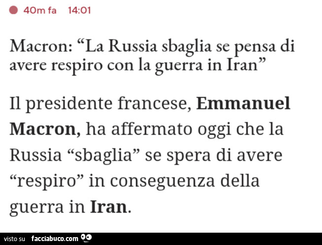 Macron: la russia sbaglia se pensa di avere respiro con la guerra in iran