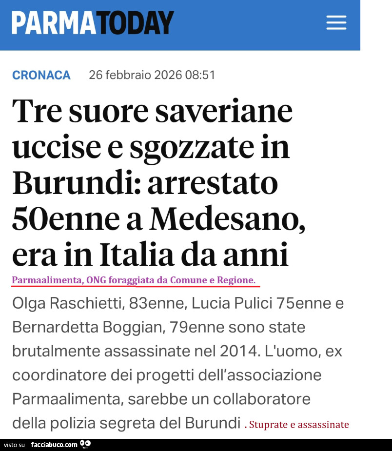 Tre suore saveriane uccise e sgozzate in burundi: arrestato 50enne a medesano, era in italia da anni