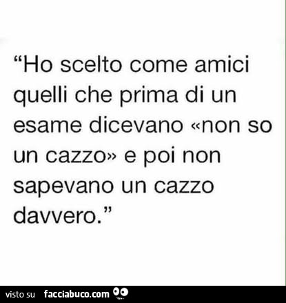 Ho scelto come amici quelli che prima di un esame dicevano «non so un cazzo» e poi non sapevano un cazzo davvero