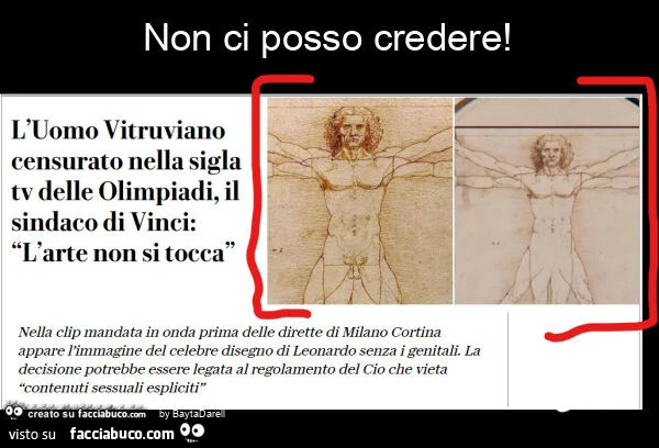 Non ci posso credere! L'uomo vitruviano di Leonardo censurato nella sigla tv delle Olimpiadi