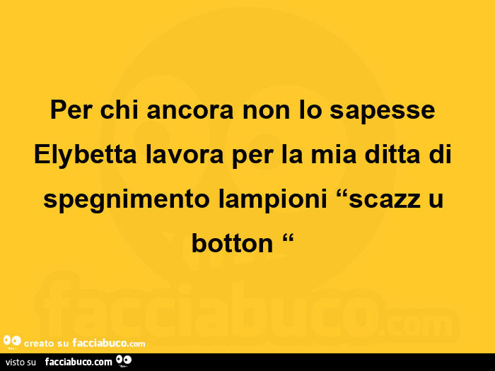 Per chi ancora non lo sapesse elybetta lavora per la mia ditta di spegnimento lampioni scazz u botton