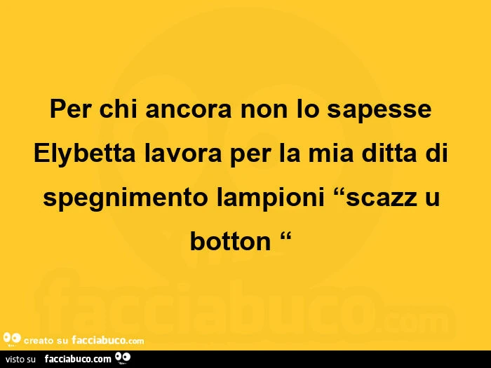 Per chi ancora non lo sapesse elybetta lavora per la mia ditta di spegnimento lampioni scazz u botton