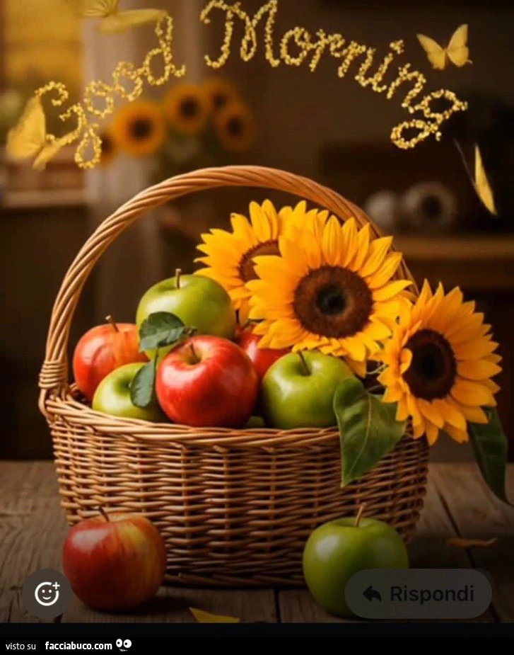 Cestino di mele e girasoli. Good Morning