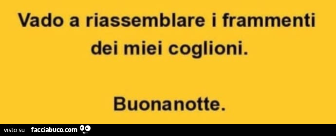 Vado a riassemblare i frammenti dei miei coglioni. Buonanotte