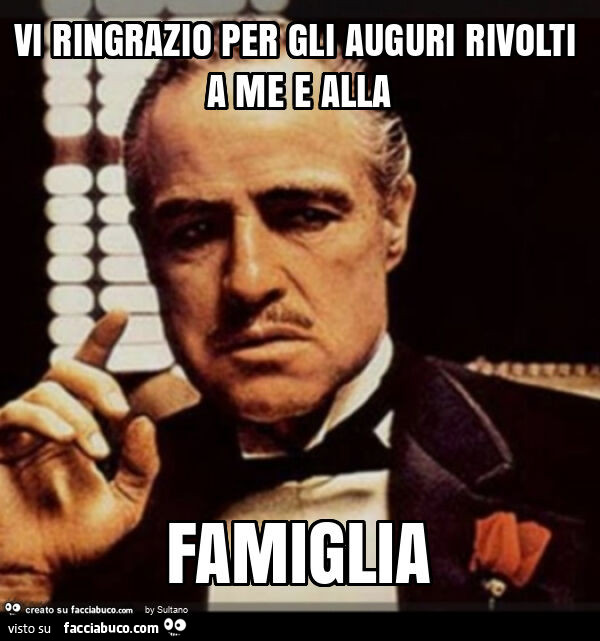 Vi ringrazio per gli auguri rivolti a me e alla famiglia