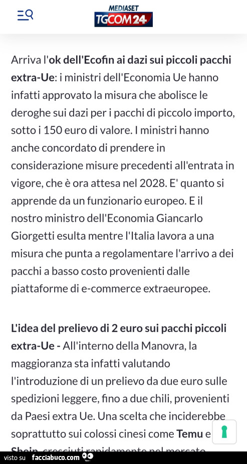 Arriva l'ok dell'ecofin ai dazi sui piccoli pacchi extra ue