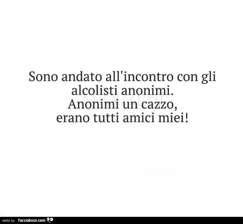 Sono andato all'incontro con gli alcolisti anonimi. Anonimi un cazzo, erano tutti amici miei
