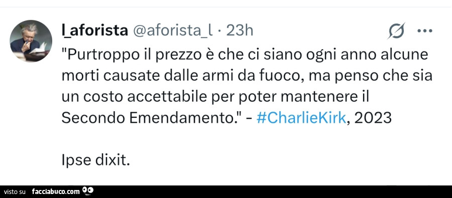 Purtroppo il prezzo è che ci siano ogni anno alcune morti causate dalle armi da fuoco, ma penso che sia un costo accettabile per poter mantenere il secondo emendamento