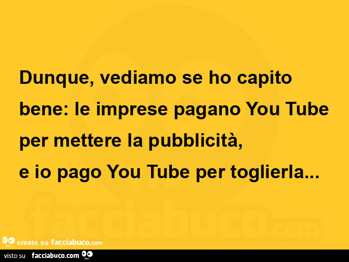 Dunque, vediamo se ho capito bene: le imprese pagano you tube per mettere la pubblicità, e io pago you tube per toglierla