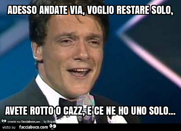 Adesso andate via, voglio restare solo, avete rotto o cazz, e ce ne ho uno solo