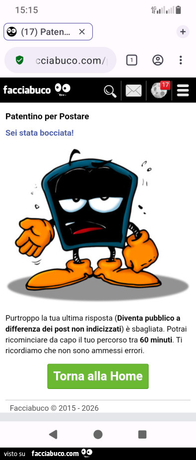 Patentino per postare. Sei stata bocciata