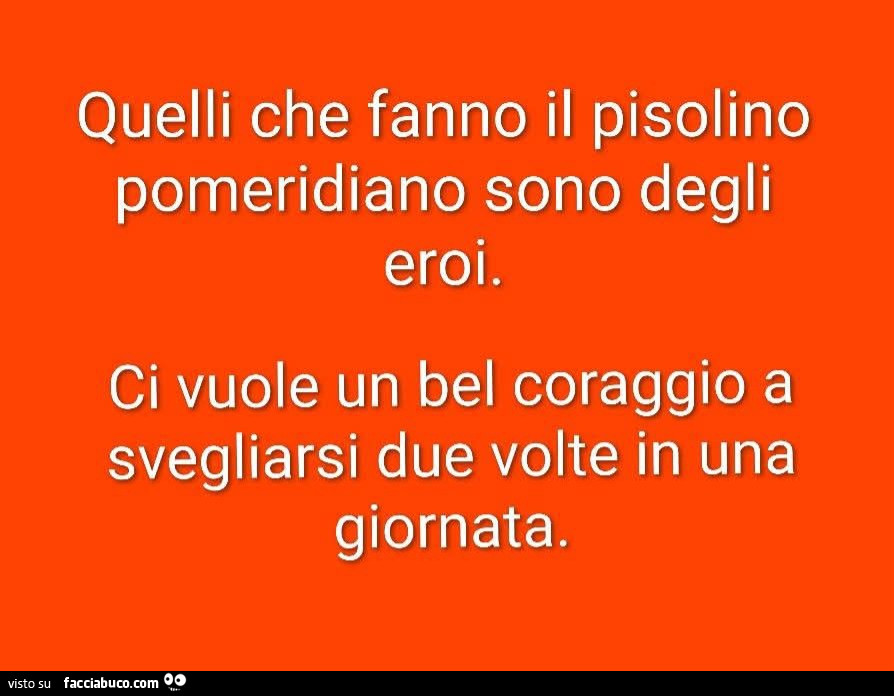 Quelli che fanno il pisolino pomeridiano sono degli eroi. Ci vuole un bel coraggio a svegliarsi due volte in una giornata
