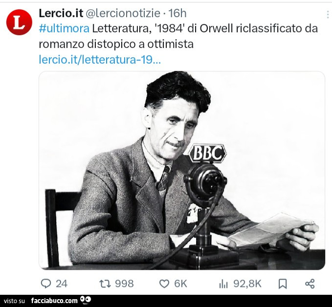 Letteratura, 1984 di orwell riclassificato da romanzo distopico a ottimista
