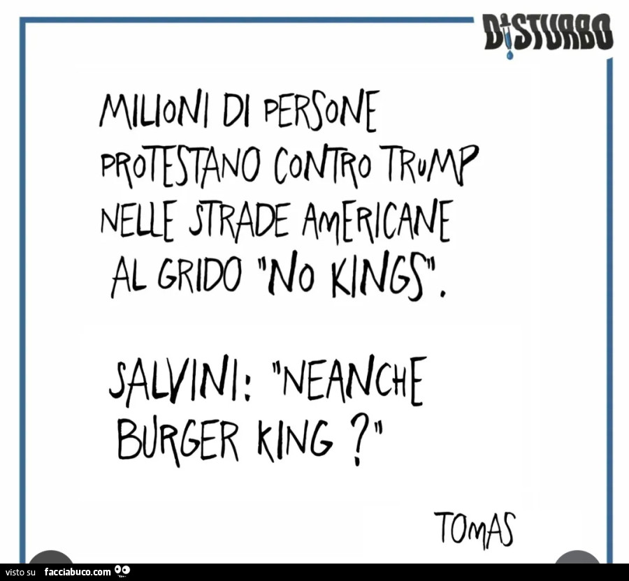 Milioni di persone protestano contro Trump nelle strade americane al grido no kings. Salvini: neanche Burger King?
