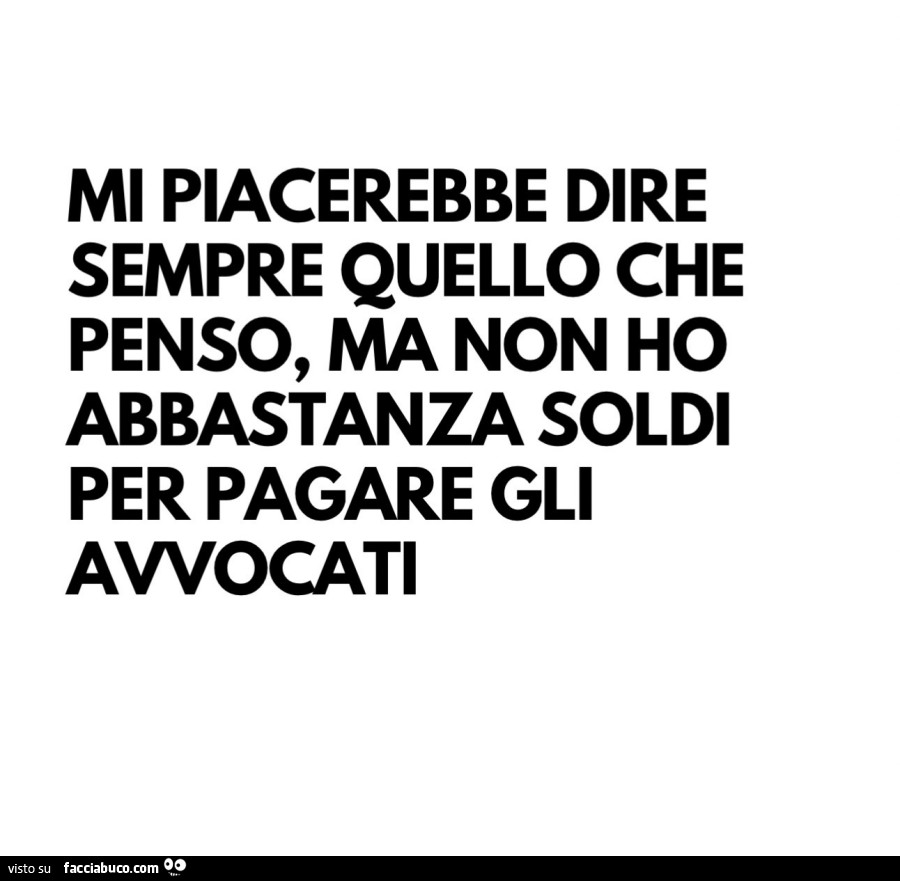 Mi piacerebbe dire sempre quello che penso, ma non ho abbastanza soldi per pagare gli avvocati