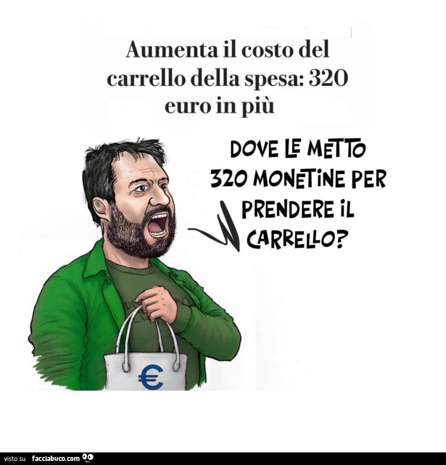 Aumenta il costo del carrello della spesa: 320 euro in più. Dove le metto 320 monetine per prendere il carrello?