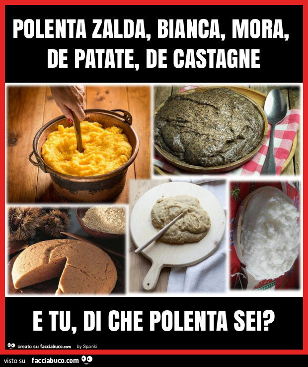 Polenta zalda, bianca, mora, de patate, de castagne e tu, di che polenta sei?