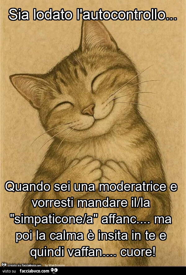 Sia lodato l'autocontrollo&hellip; quando sei una moderatrice e vorresti mandare il/la "simpaticone/a" affanc&hellip; ma poi la calma è insita in te e quindi vaffan&hellip; cuore
