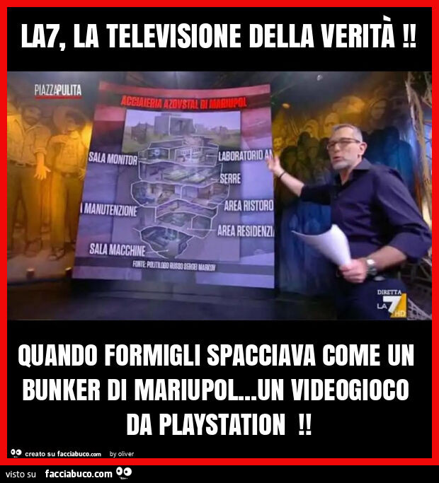 La7, la televisione della verità! Quando formigli spacciava come un bunker di mariupol… un videogioco da playstation