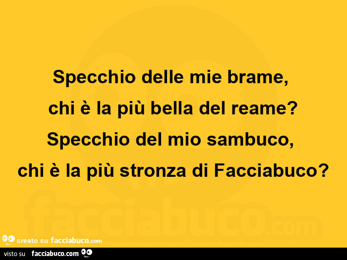 Specchio delle mie brame, chi è la più bella del reame? Specchio del mio sambuco, chi è la più stronza di facciabuco?