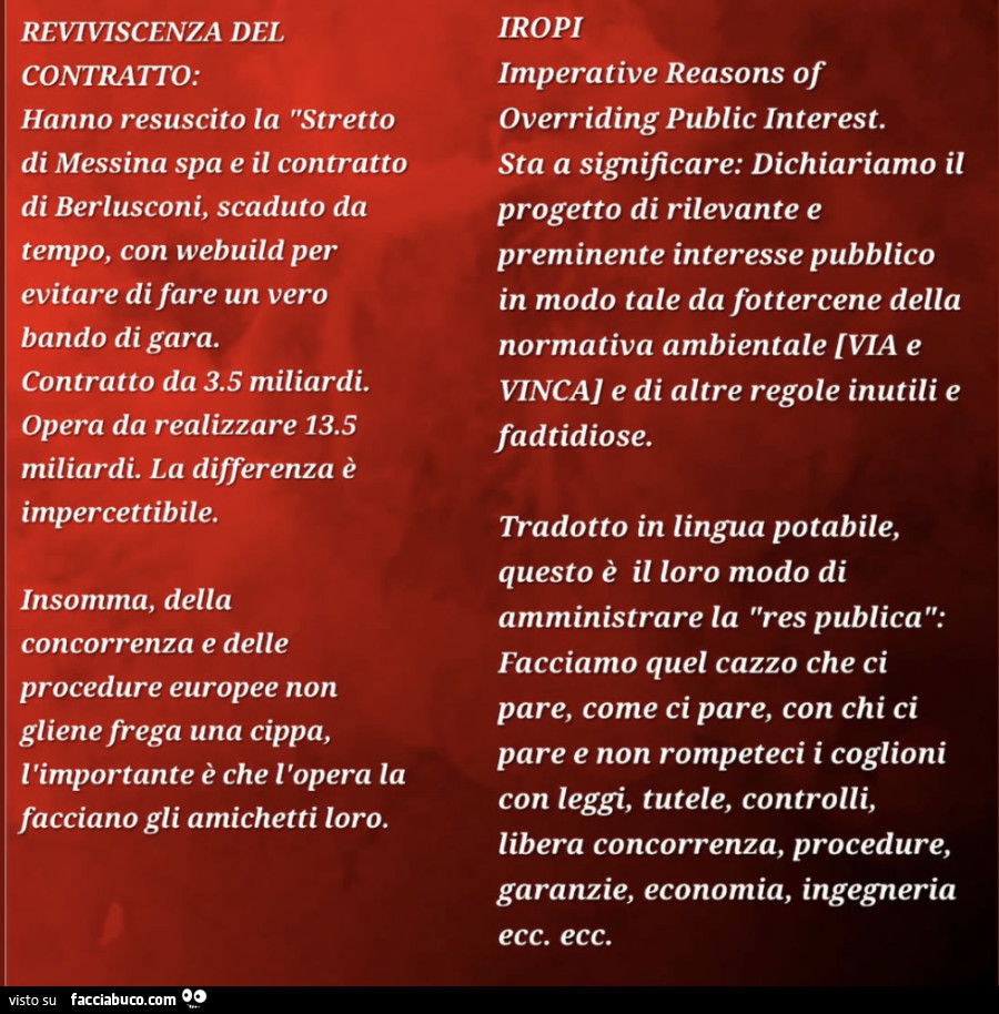 Reviviscenza del contratto: hanno resuscito la stretto di messina spa e il contratto di berlusconi