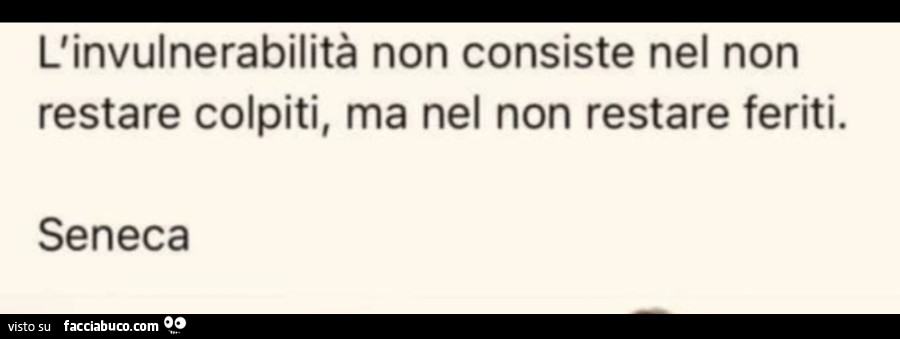 L'invulnerabilità non consiste nel non restare colpiti, ma nel non restare feriti. Seneca