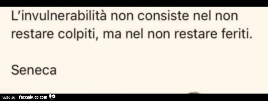 L'invulnerabilità non consiste nel non restare colpiti, ma nel non restare feriti. Seneca