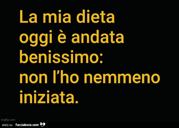 La mia dieta oggi è andata benissimo: non l'ho nemmeno iniziata
