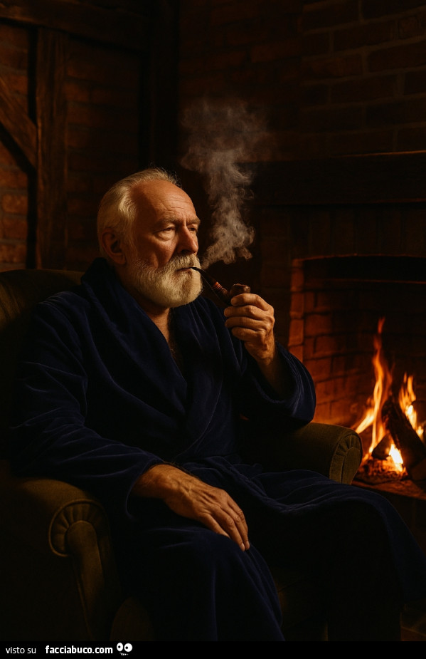 Uomo anziano fuma la pipa