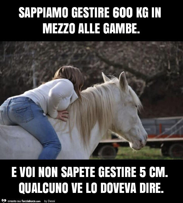 Sappiamo gestire 600 kg in mezzo alle gambe. E voi non sapete gestire 5 cm. Qualcuno ve lo doveva dire
