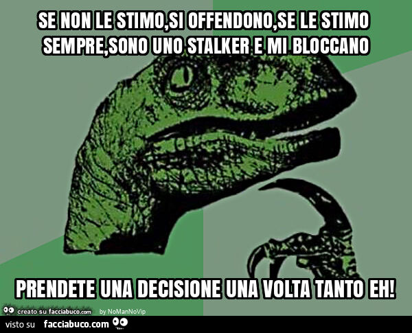 Se non le stimo, si offendono, se le stimo sempre, sono uno stalker e mi bloccano prendete una decisione una volta tanto eh