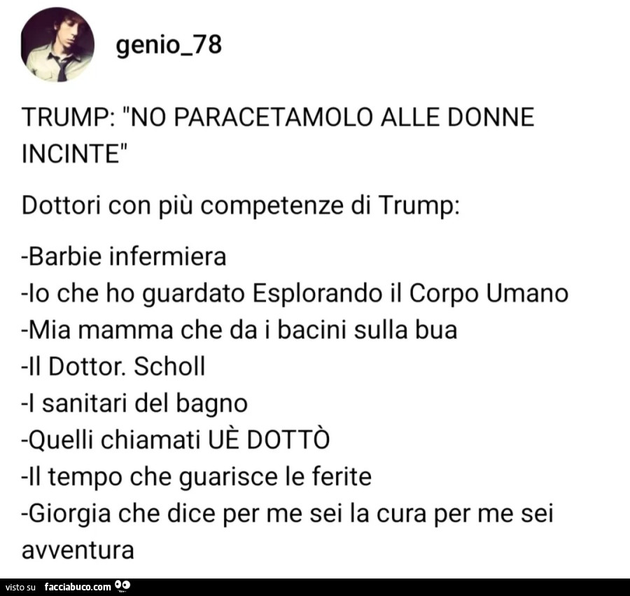 Trump: no paracetamolo alle donne incinte